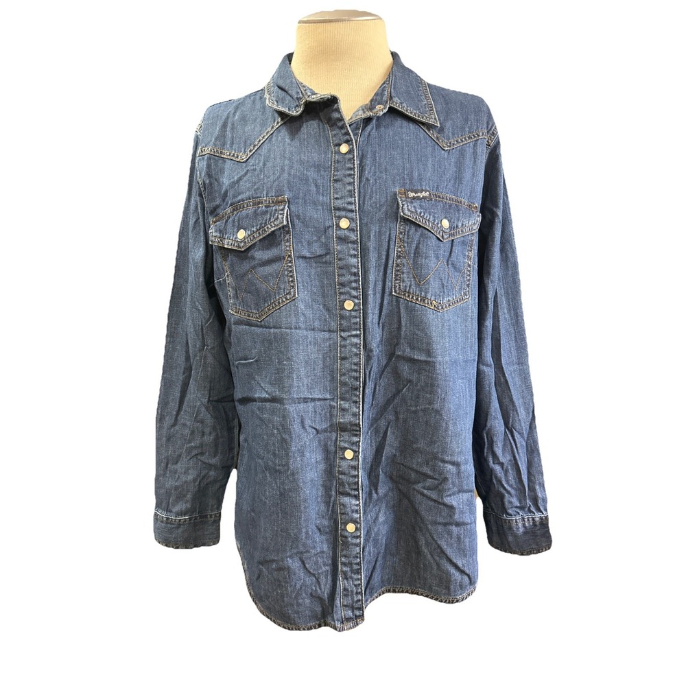 Wrangler Retro Men's Jean Jacket XL Blue Snap Button Light Weight Long Sleeve